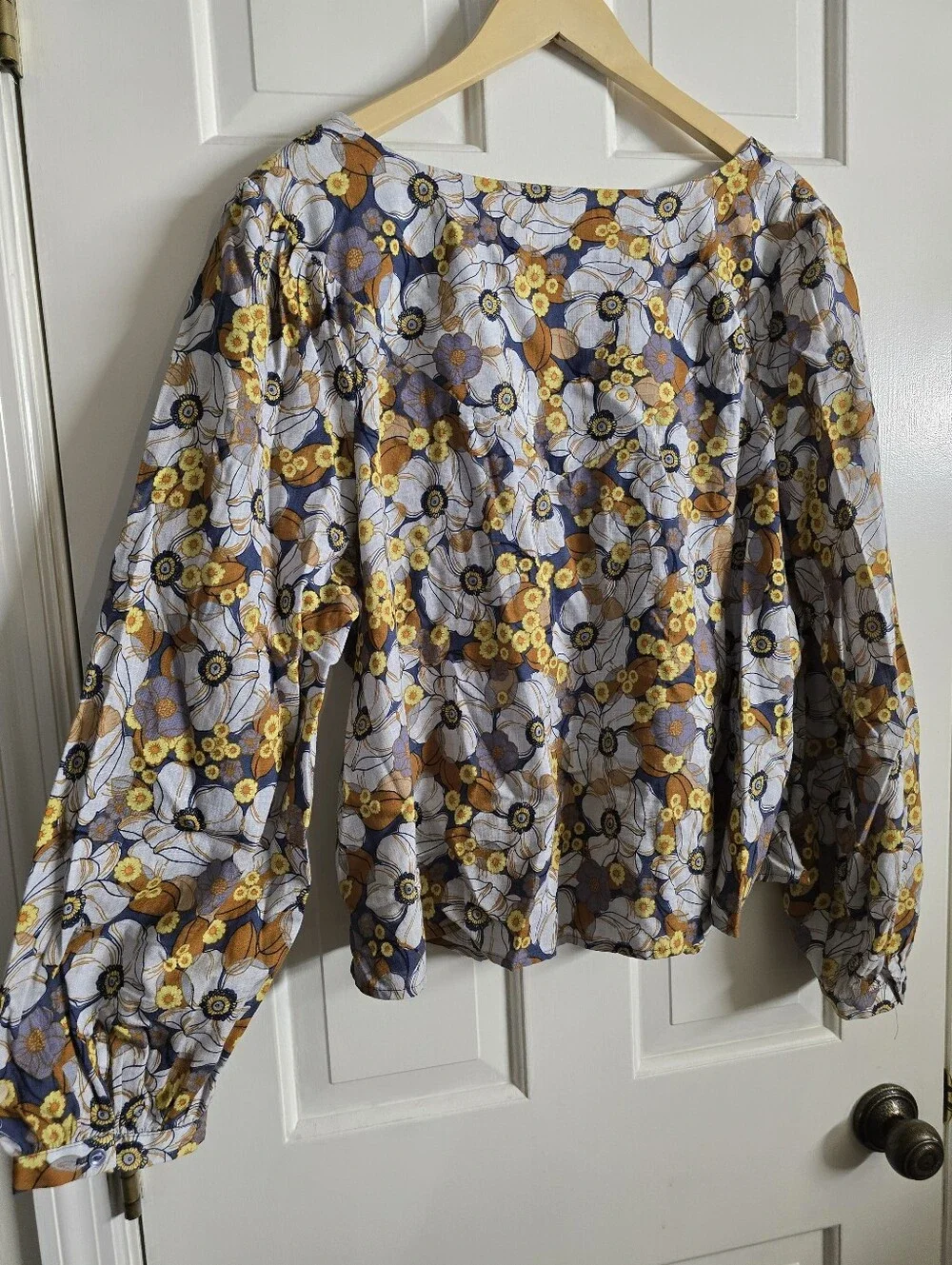 LAST CALL A.N.A Cotton Rayon Boho Dina Floral Flower Garden Blue Orange Top XL - Picture 6 of 9